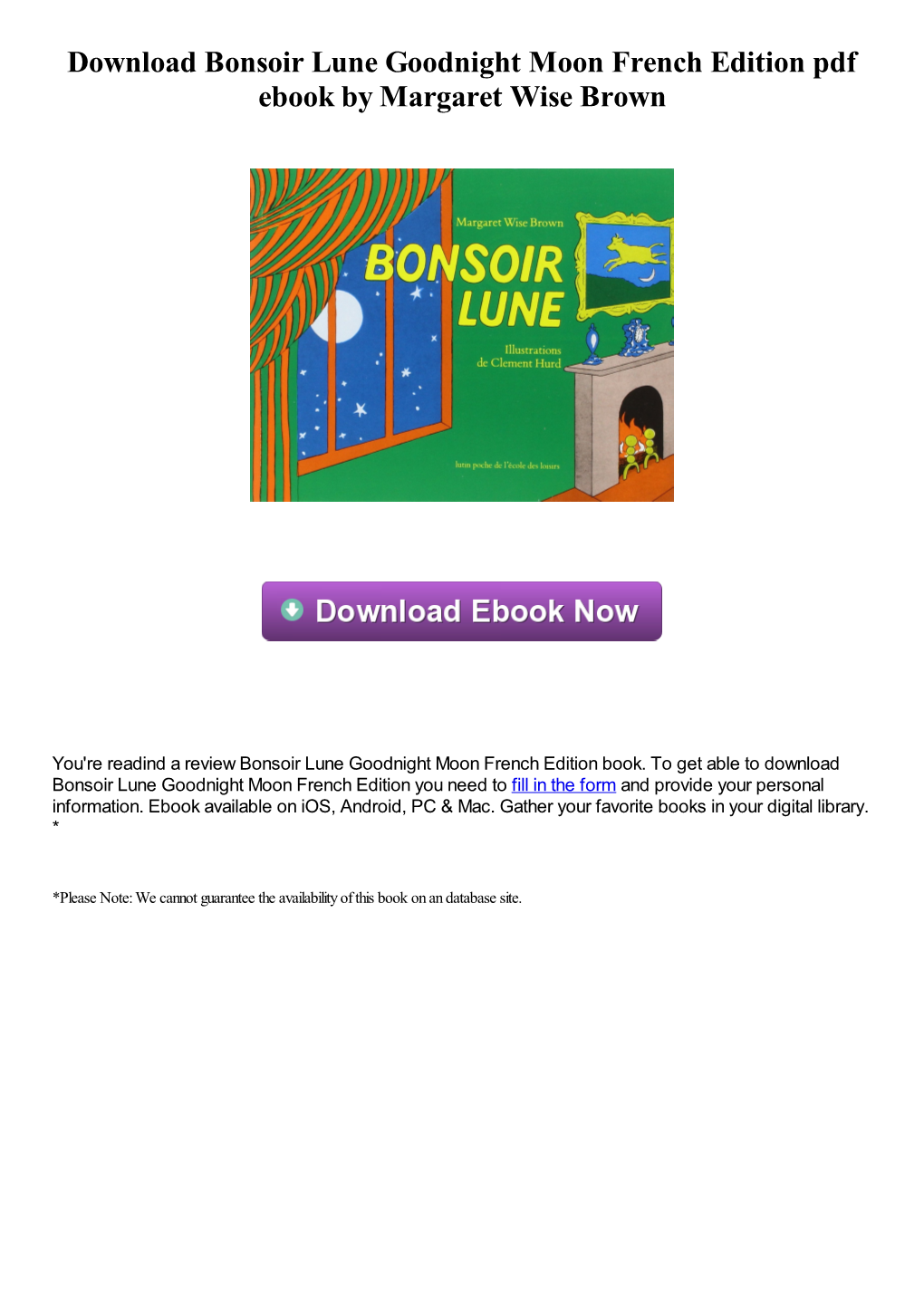 Download Bonsoir Lune Goodnight Moon French Edition Pdf Ebook by Margaret Wise Brown