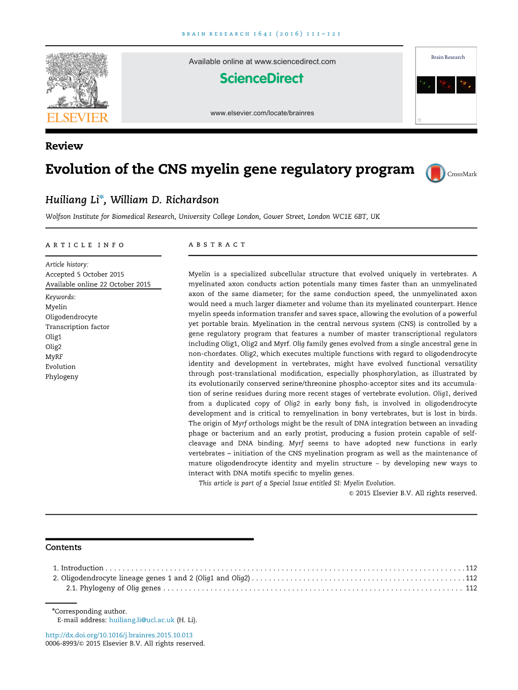 Evolution of the CNS Myelin Gene Regulatory Program