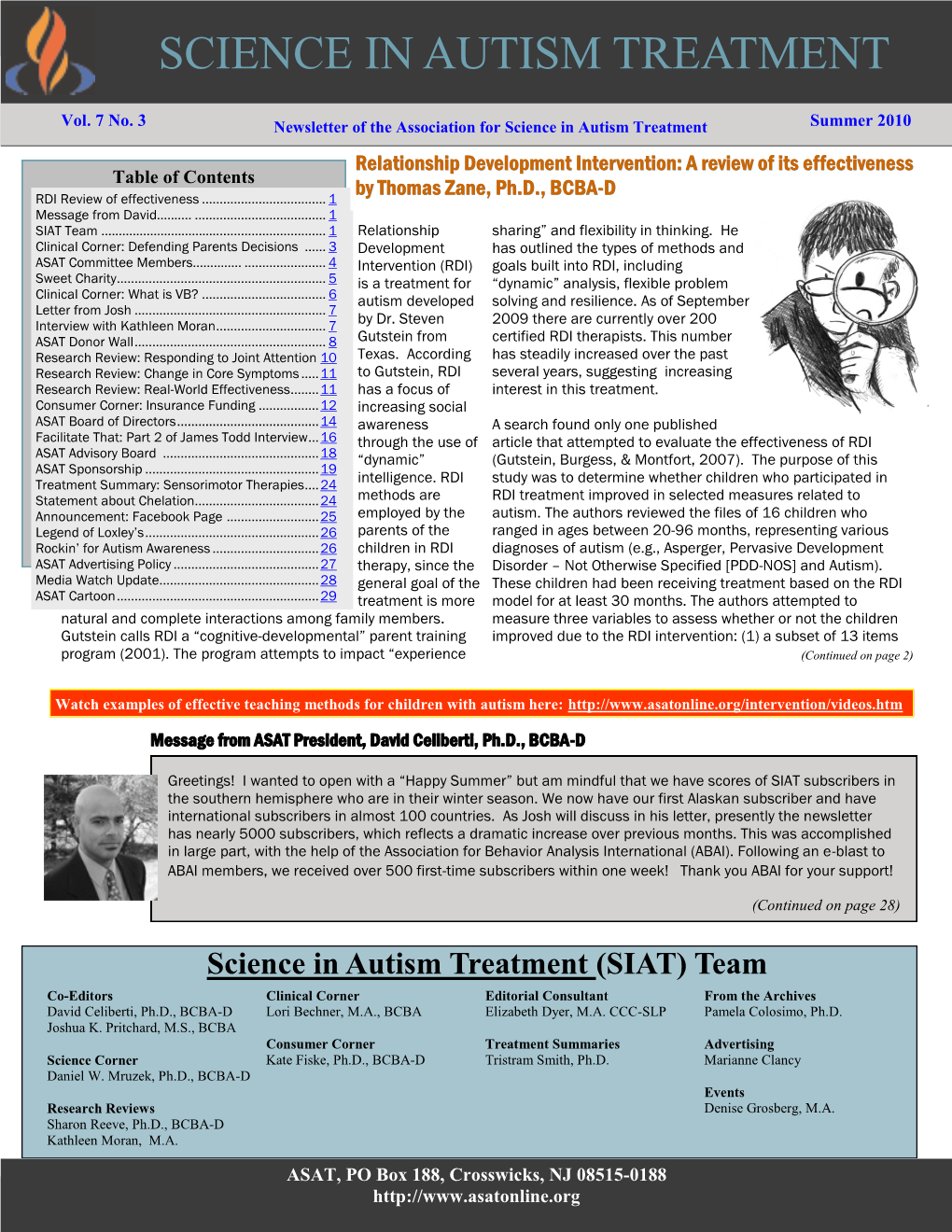 Science in Autism Treatment Newsletter, Summer 2010