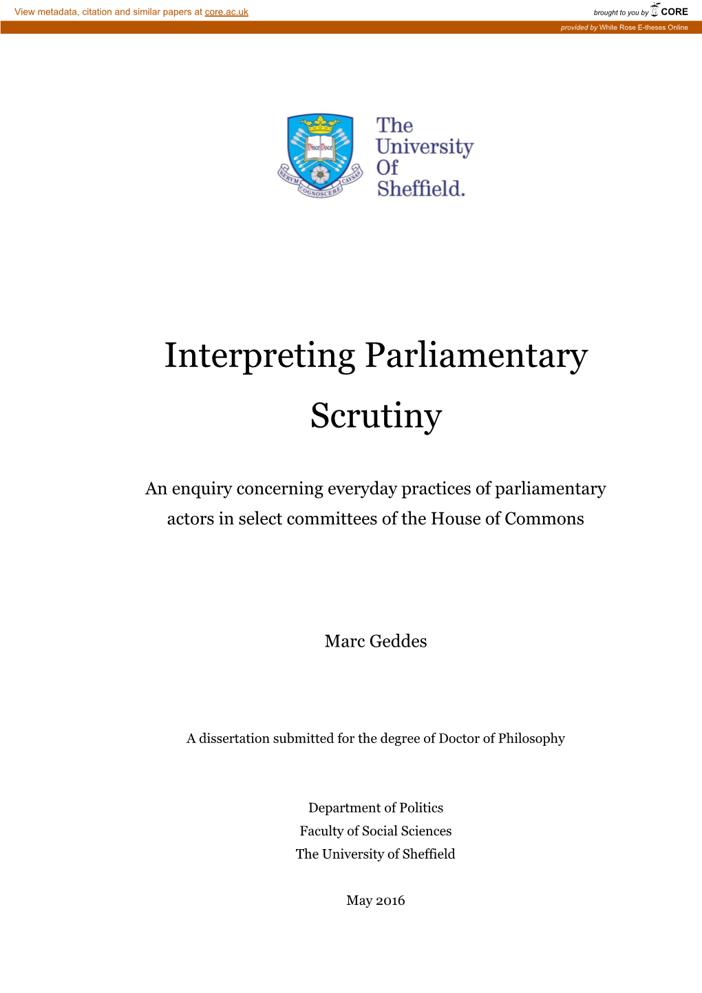 Interpreting Parliamentary Scrutiny