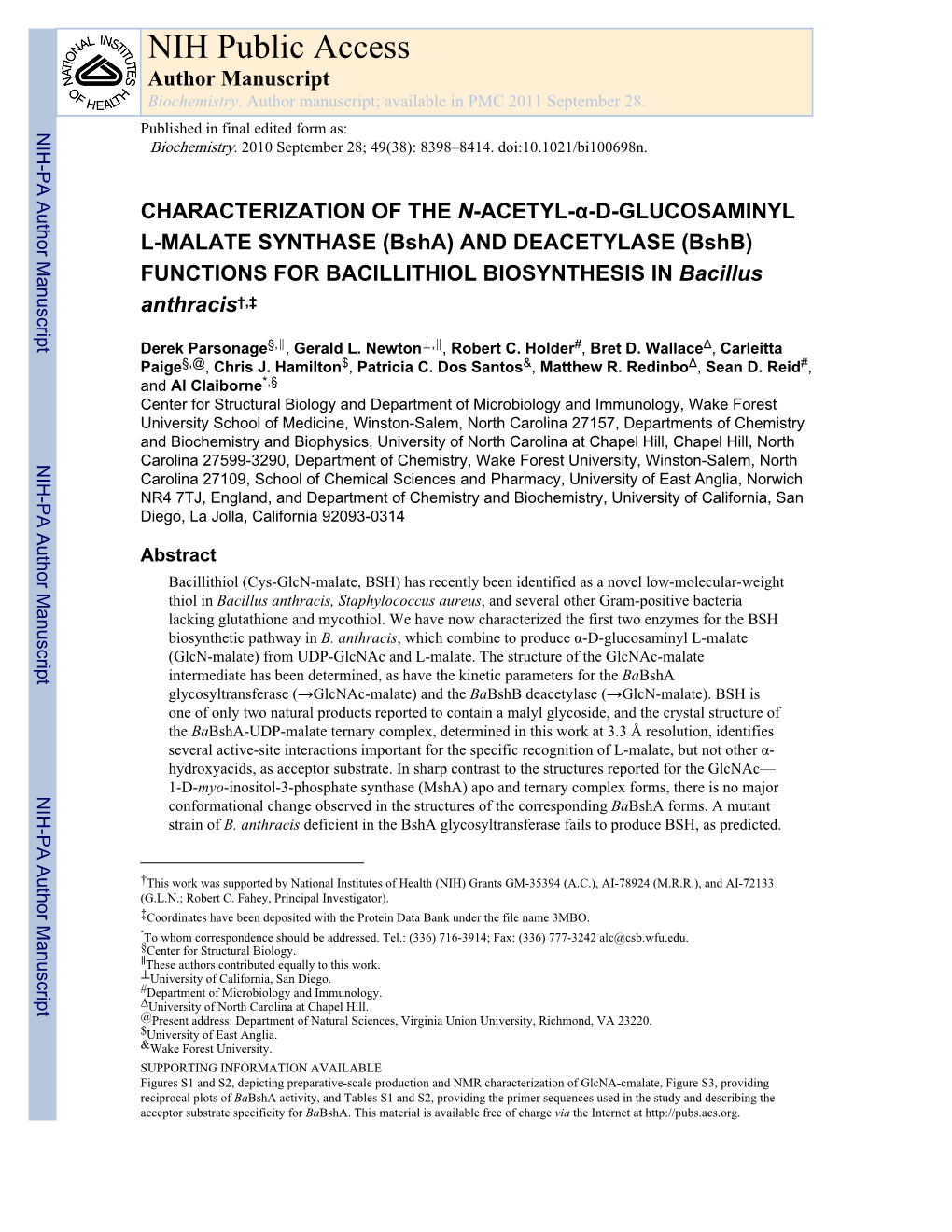 NIH Public Access Author Manuscript Biochemistry