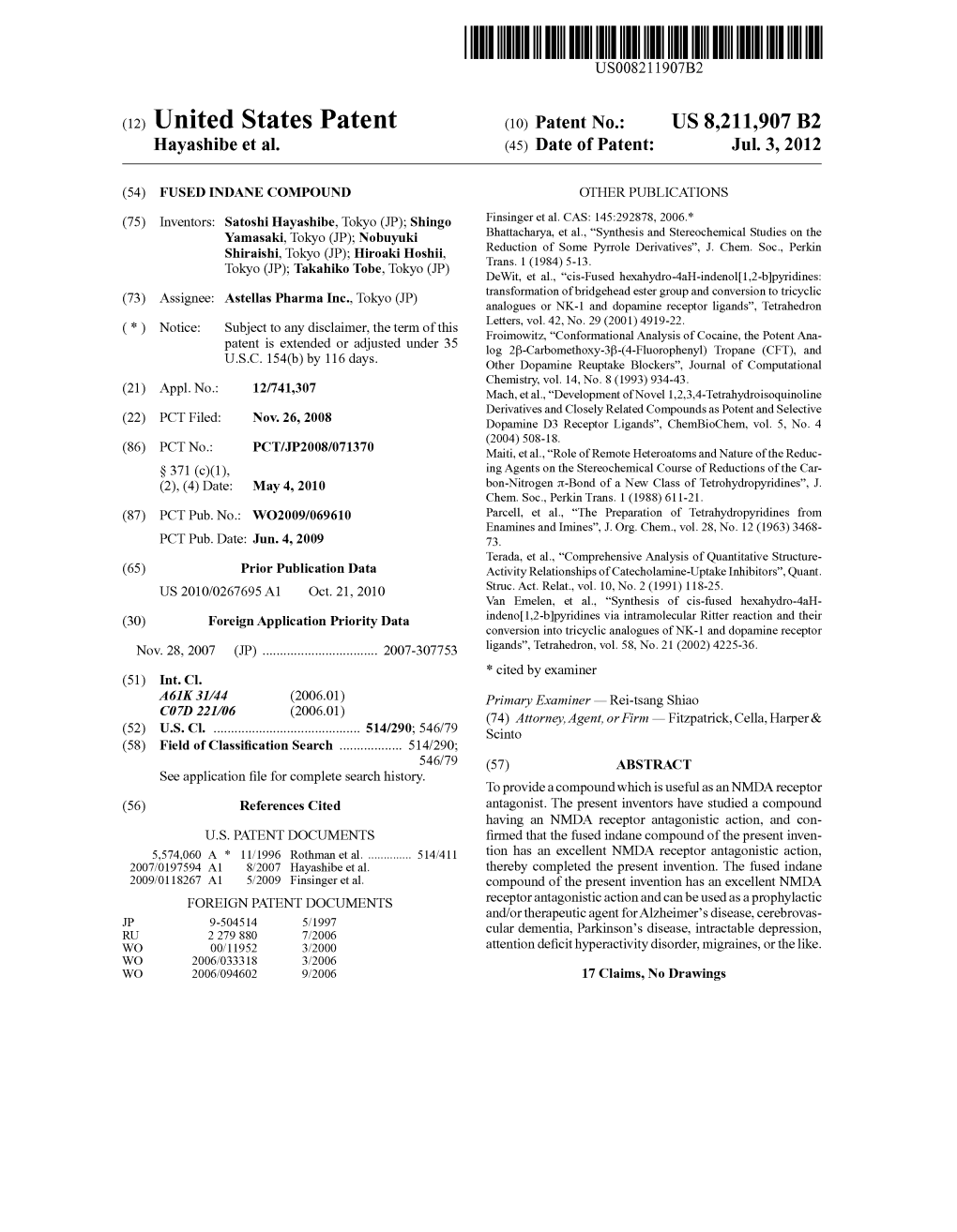 (12) United States Patent (10) Patent No.: US 8,211,907 B2 Hayashibe Et Al