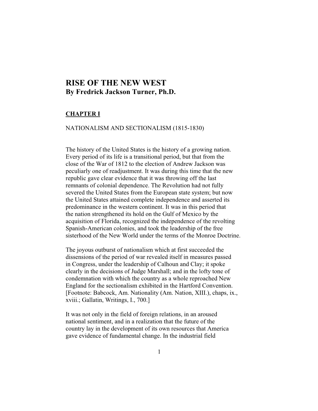 RISE of the NEW WEST by Fredrick Jackson Turner, Ph.D