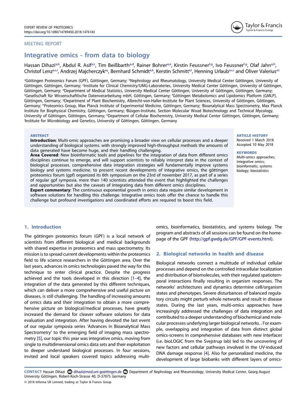 Integrative Omics - from Data to Biology Hassan Dihazia,B, Abdul R