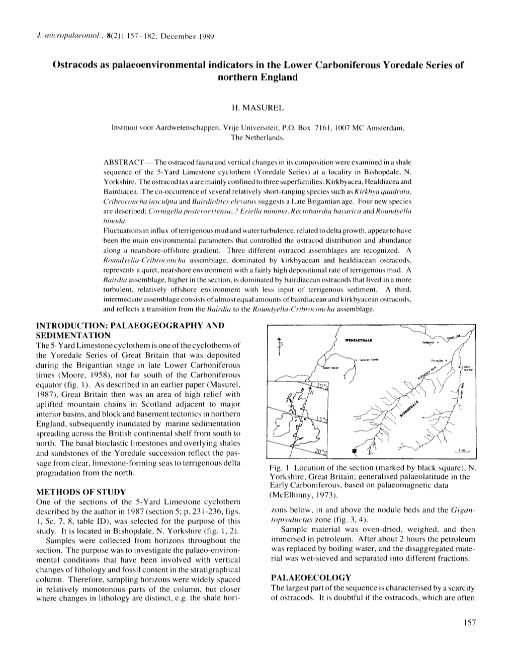 Ostracods As Palaeoenvironmental Indicators in the Lower Carboniferous Yoredale Series of Northern England