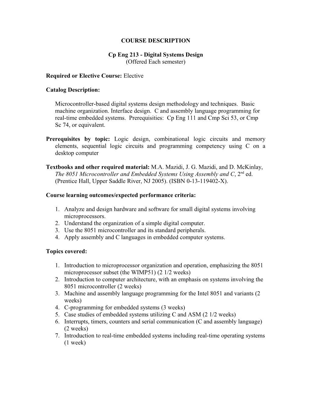 Cp Eng 213 - Digital Systems Design