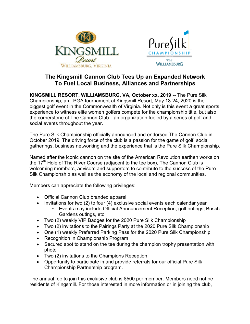 The Kingsmill Cannon Club Tees up an Expanded Network to Fuel Local Business, Alliances and Partnerships