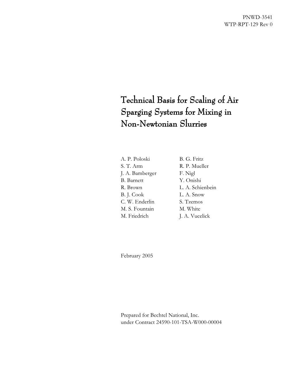 Technical Basis for Scaling of Air Sparging Systems for Mixing in Non-Newtonian Slurries