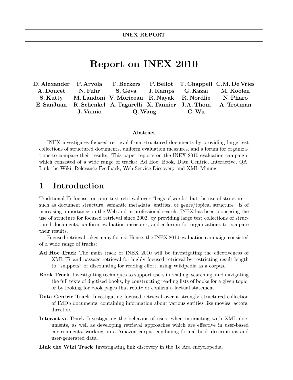 Report on INEX 2010