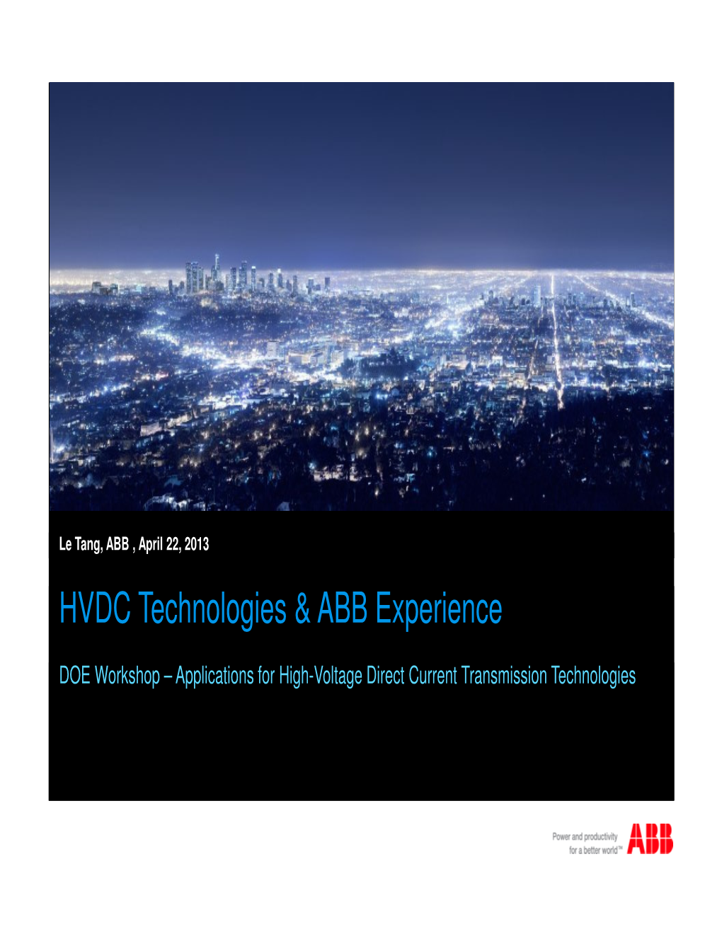 HVDC Technologies & ABB Experience