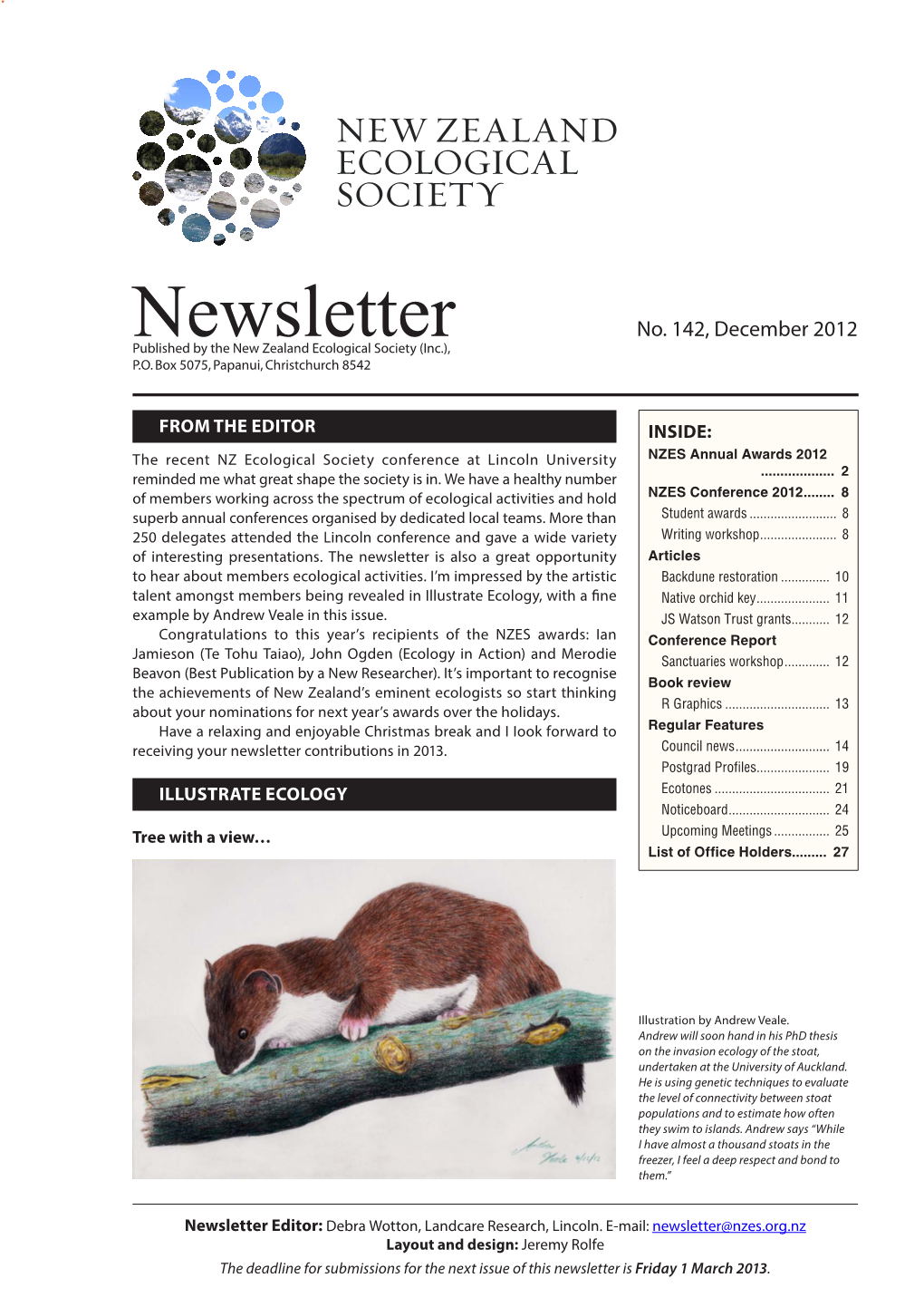 December 2012 Publishednewsletter by the New Zealand Ecological Society (Inc.), P.O