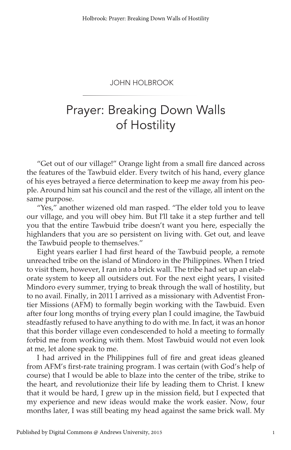 Prayer: Breaking Down Walls of Hostility