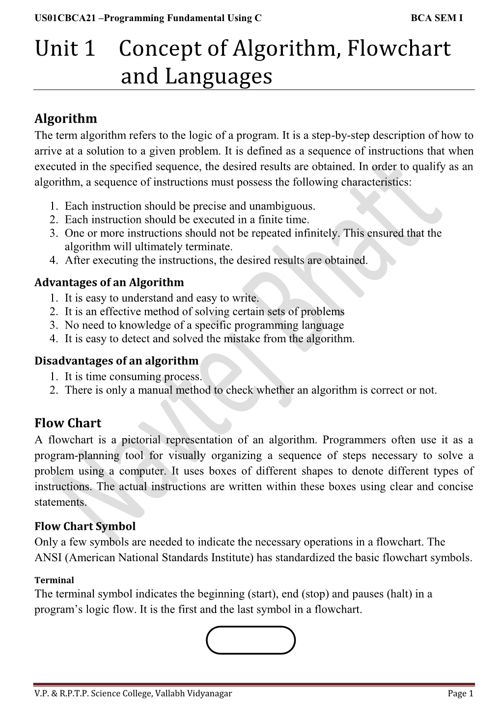 Unit 1 Concept of Algorithm, Flowchart and Languages