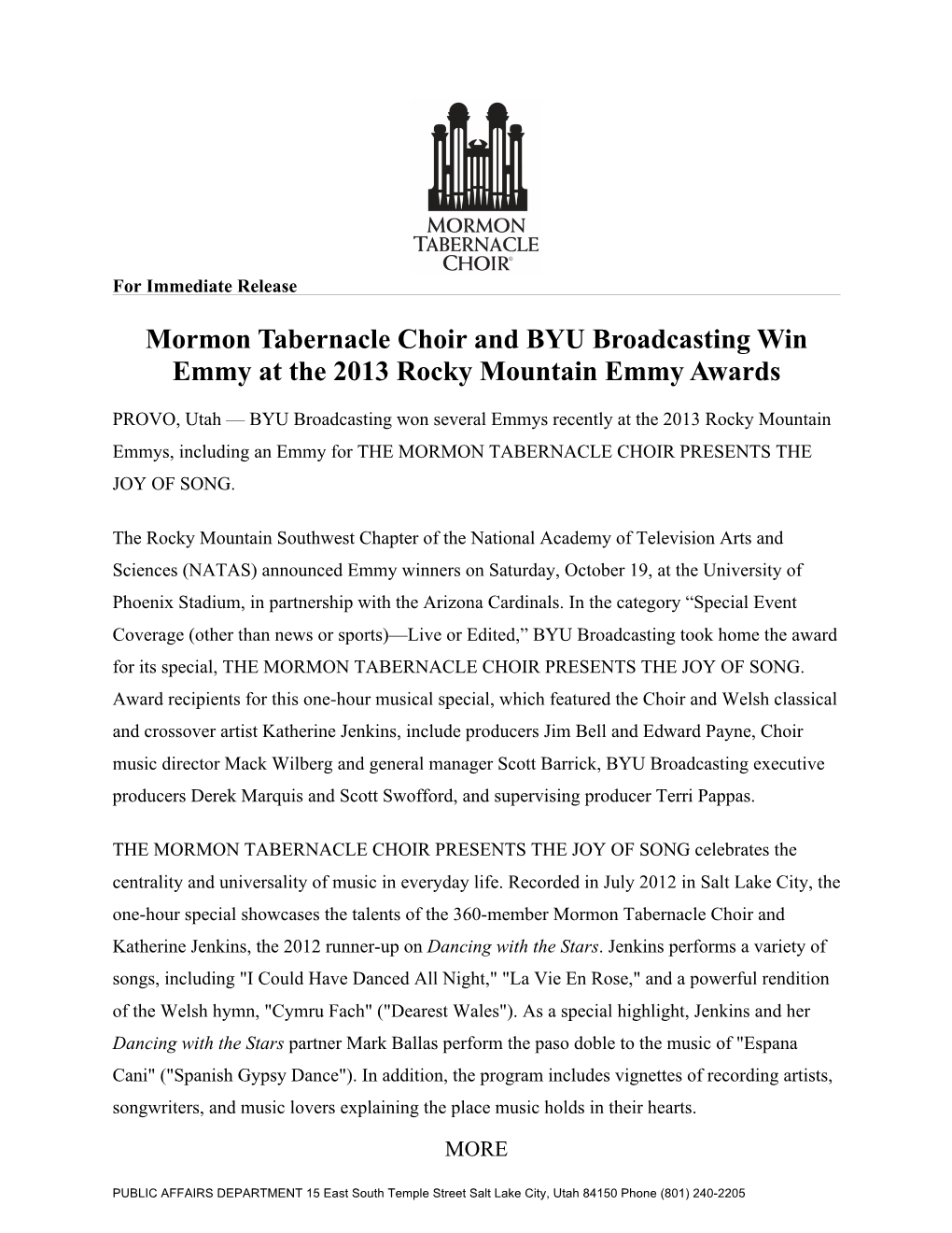 2013 Emmy News Release