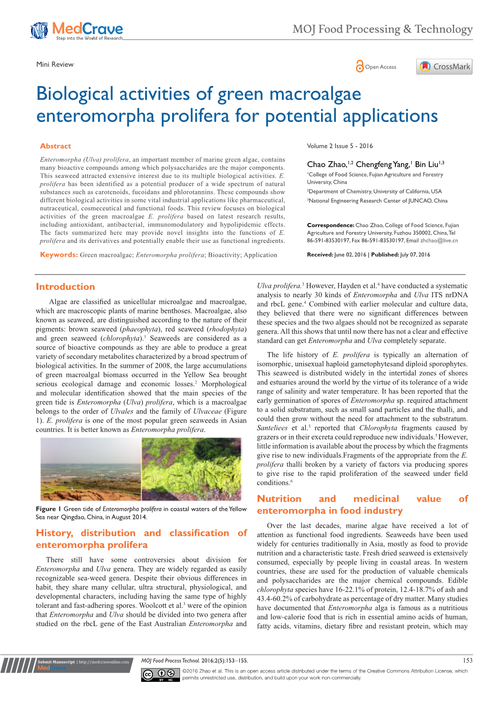 Biological Activities of Green Macroalgae Enteromorpha Prolifera for Potential Applications