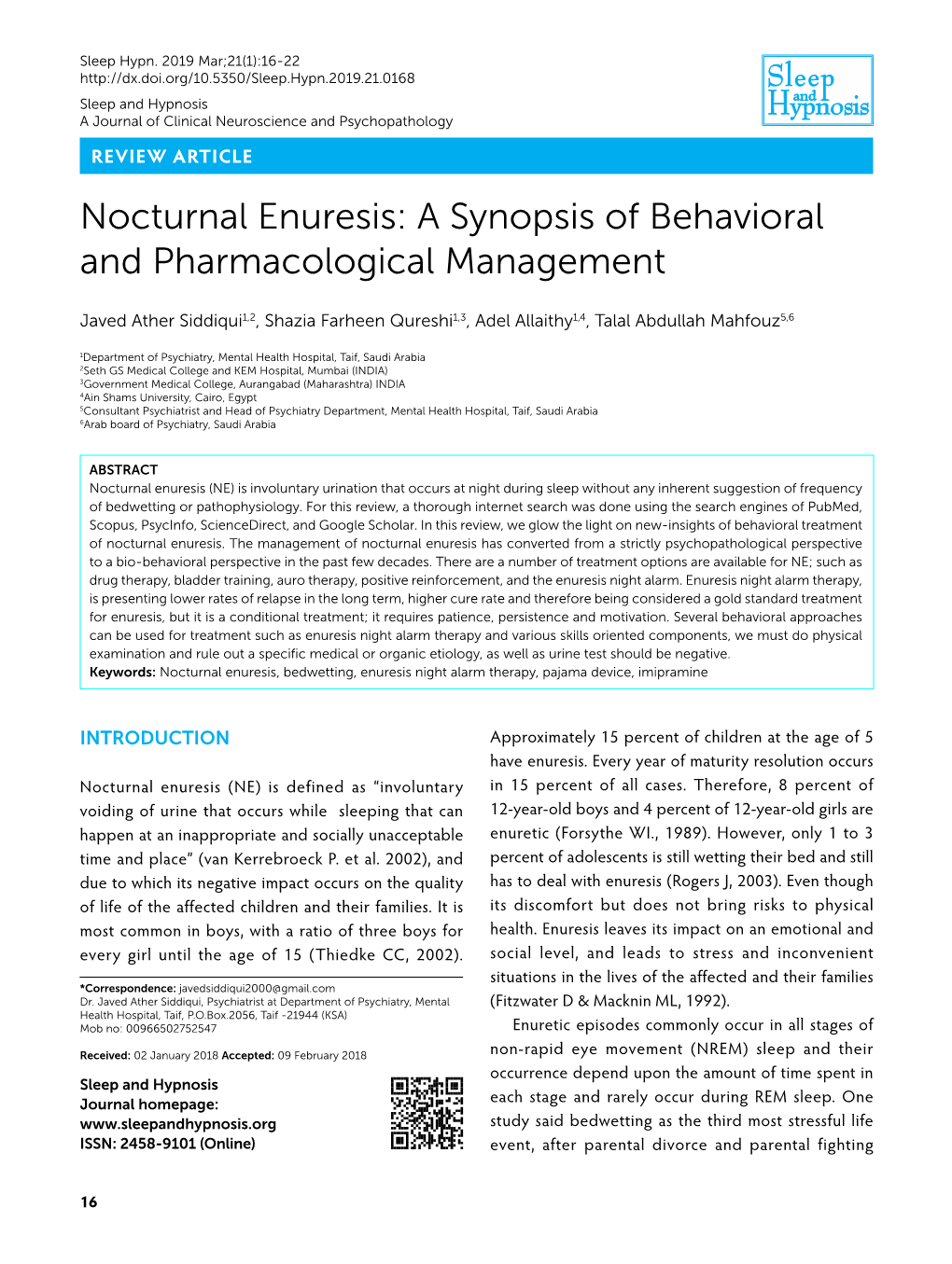Nocturnal Enuresis: a Synopsis of Behavioral and Pharmacological Management