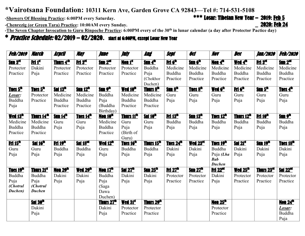 Practice Schedule for 2010