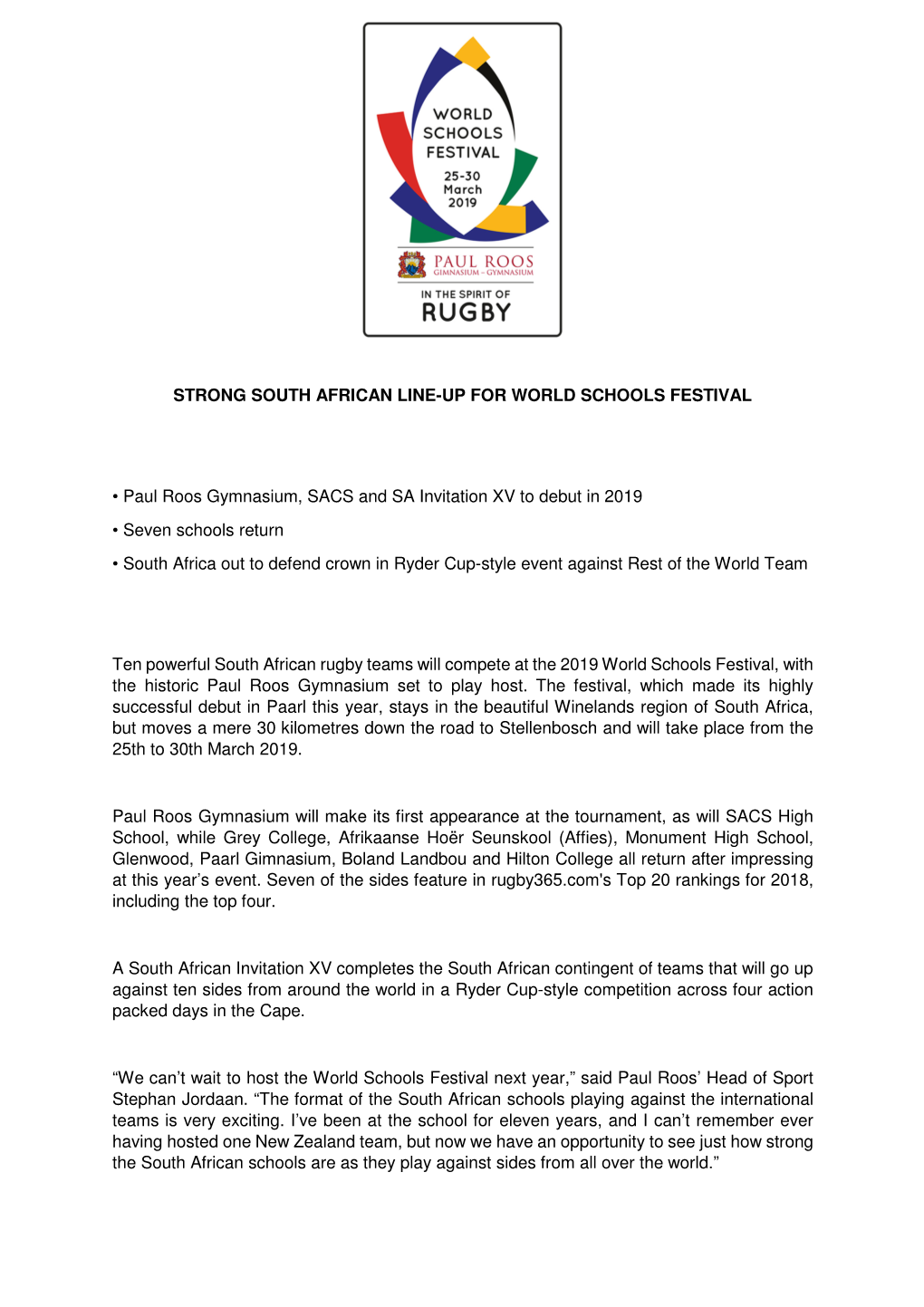 Strong South African Line-Up for World Schools Festival