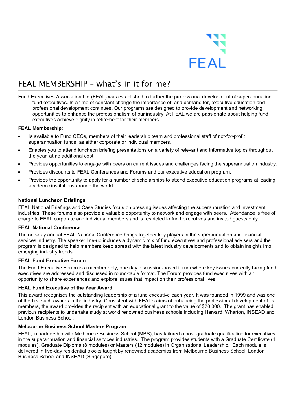 FEAL Membership What S in It for Me?