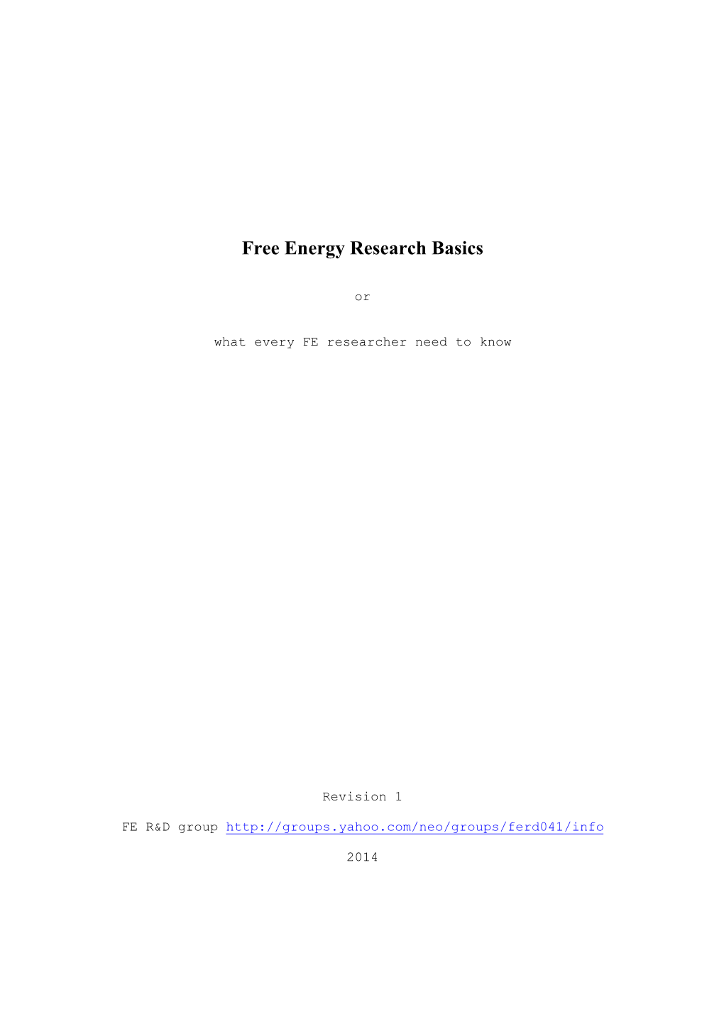 Free Energy Research Basics