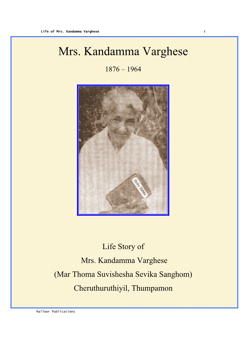 Mrs. Kandamma Varghese 1