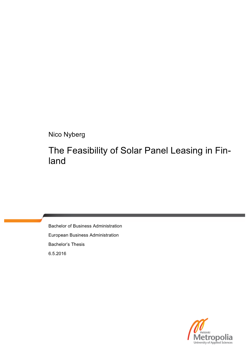 The Feasibility of Solar Panel Leasing in Fin- Land