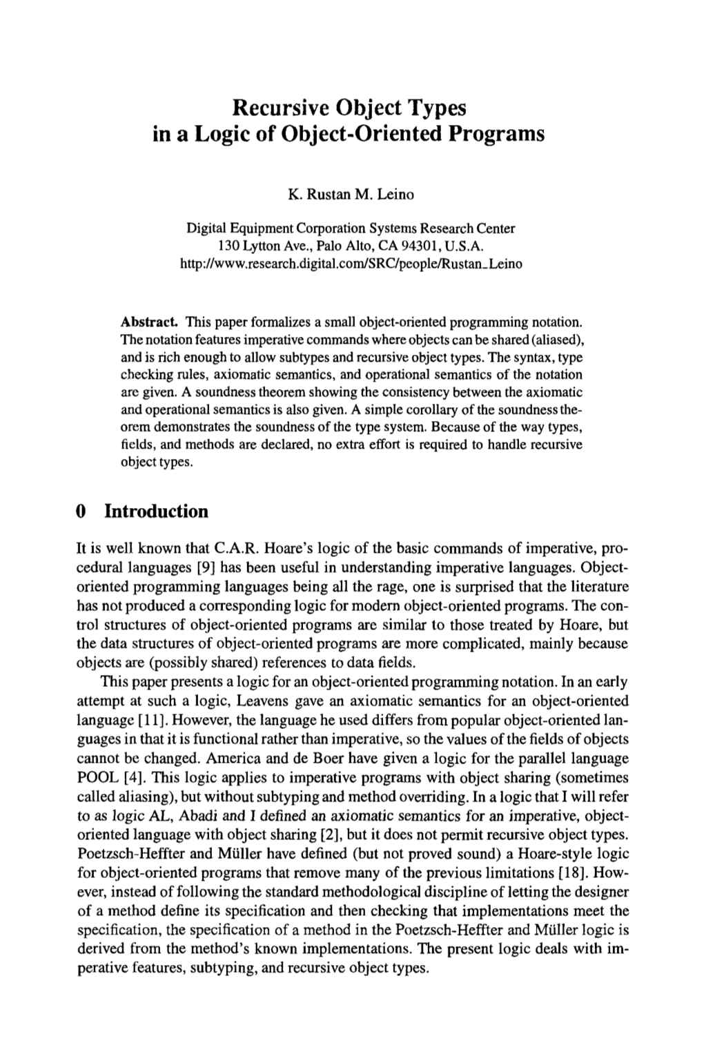 Recursive Object Types in a Logic of Object-Oriented Programs