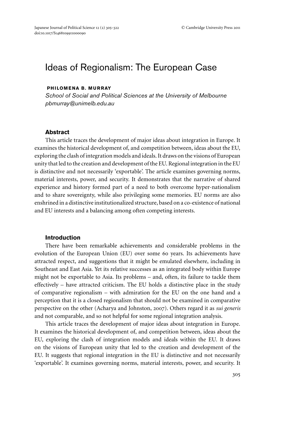 Ideas of Regionalism: the European Case
