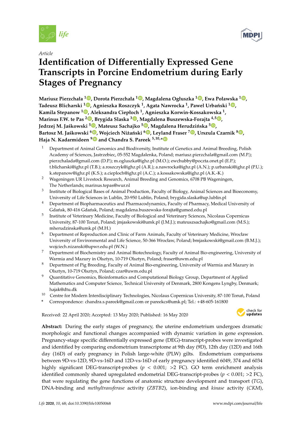 Identification of Differentially Expressed Gene Transcripts in Porcine Endometrium During Early Stages of Pregnancy