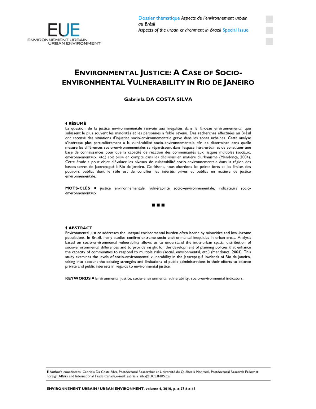 Environmental Justice: a Case of Socio- Environmental Vulnerability in Rio De Janeiro