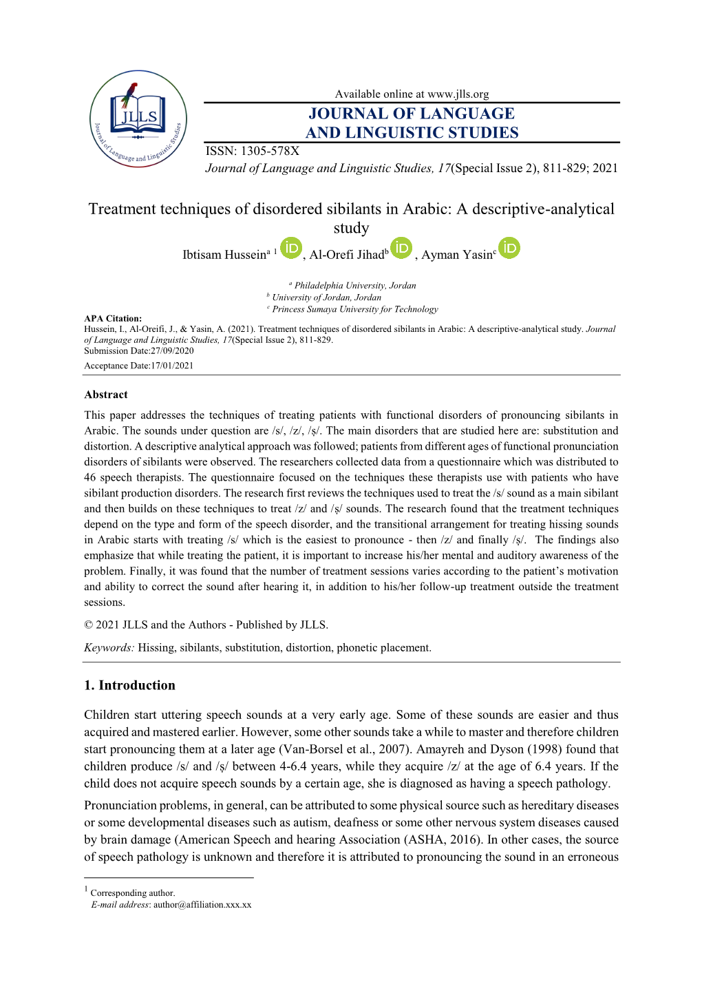 JOURNAL of LANGUAGE and LINGUISTIC STUDIES ISSN: 1305-578X Journal of Language and Linguistic Studies, 17(Special Issue 2), 811-829; 2021