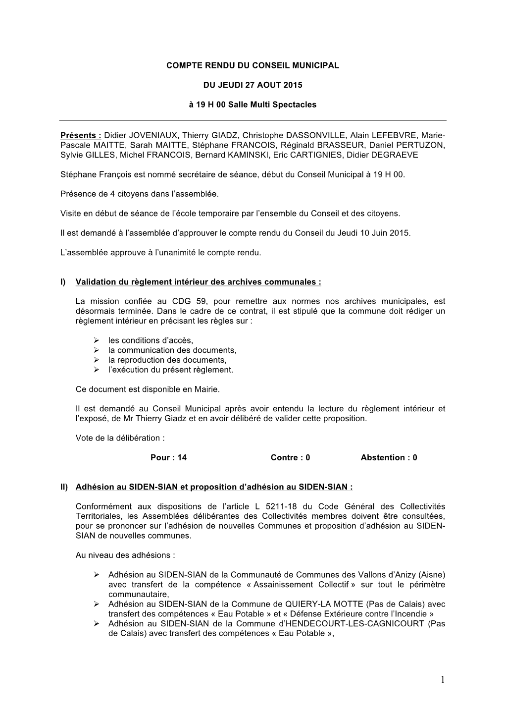 Compte Rendu Du Conseil Municipal