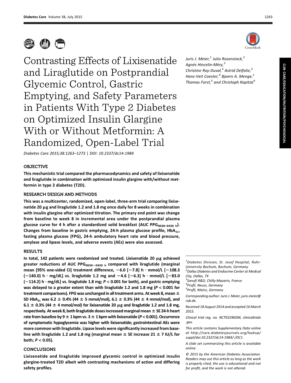 Contrasting Effects of Lixisenatide