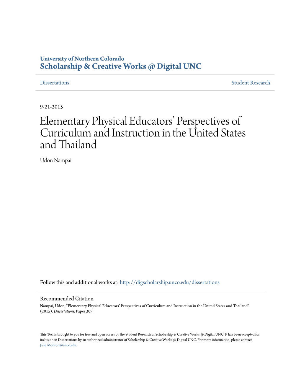 Elementary Physical Educators' Perspectives of Curriculum And