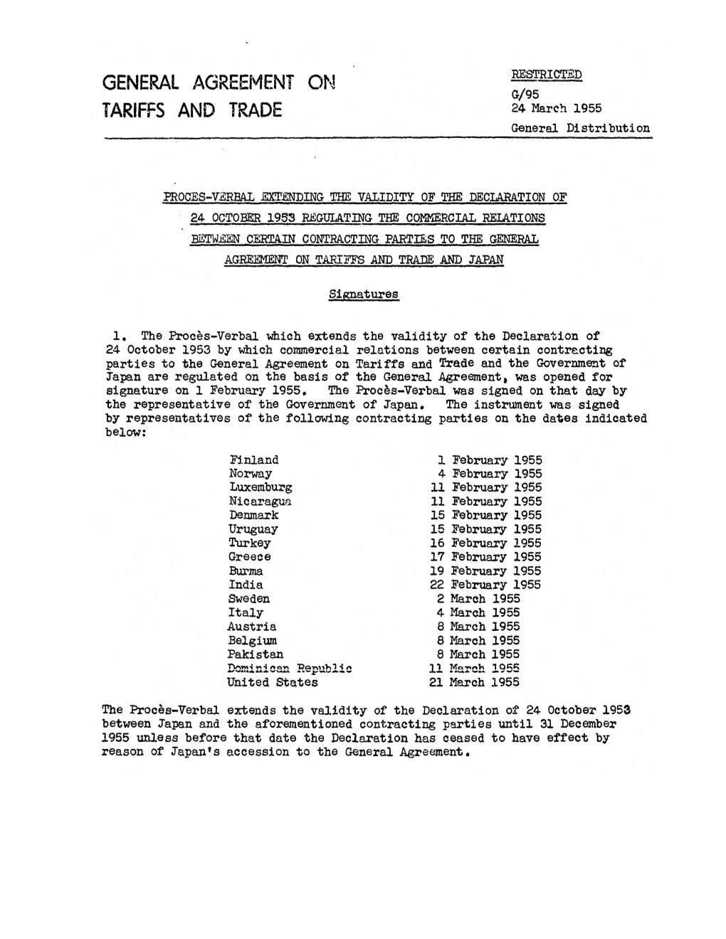 G/95 TARIFFS and TRADE 24 March 1955 General Distribution
