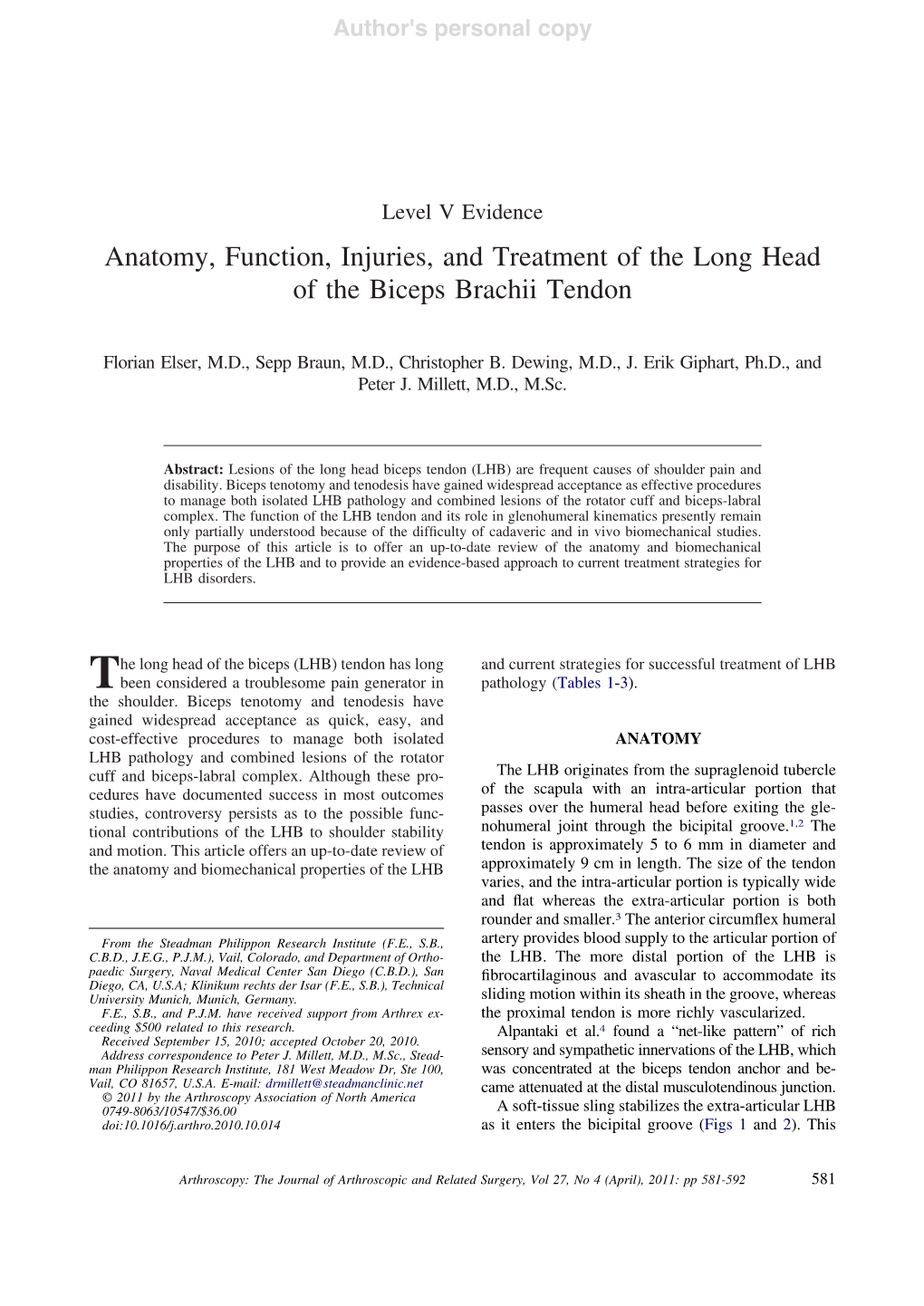 Anatomy, Function, Injuries, and Treatment of the Long Head of the Biceps Brachii Tendon