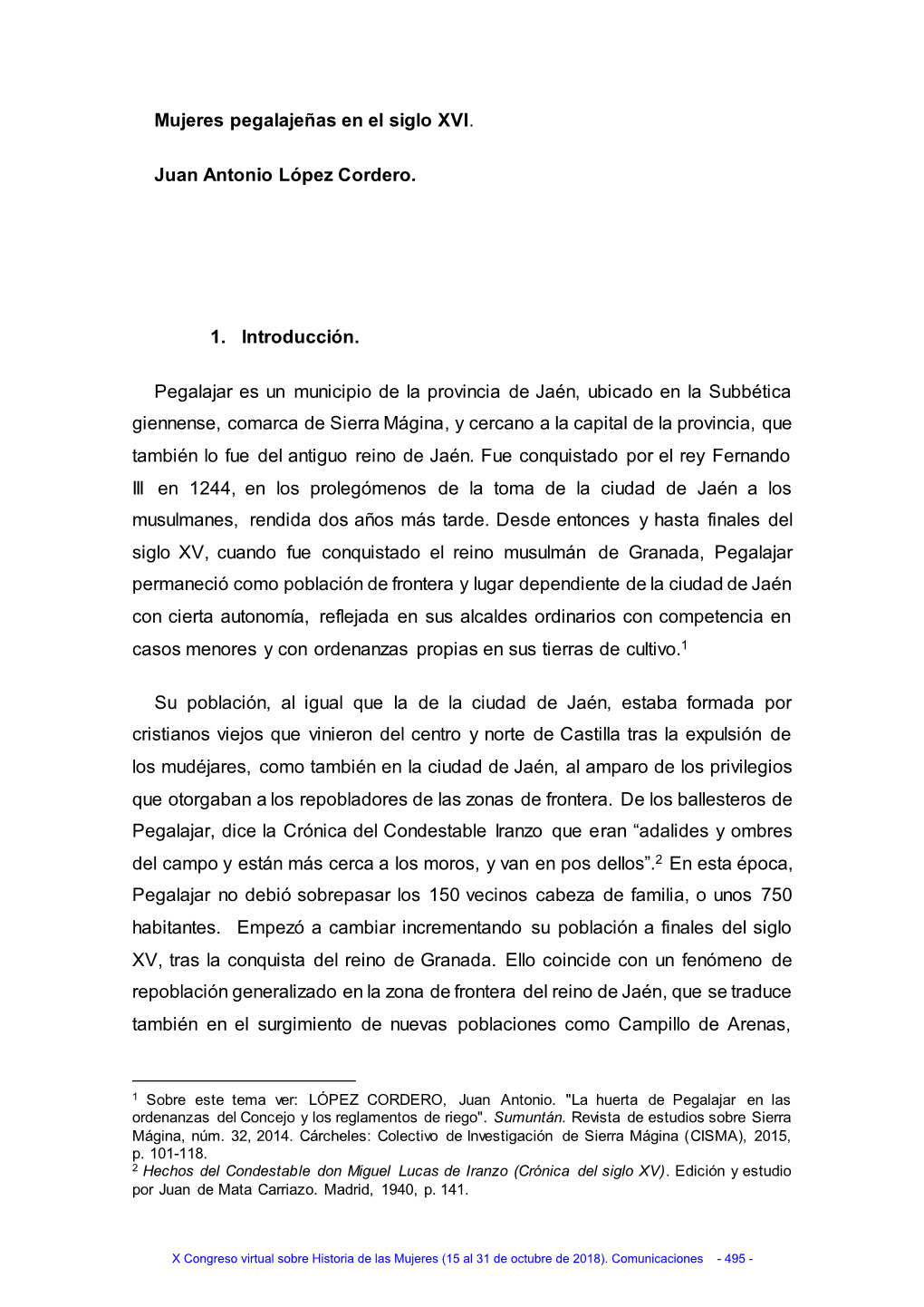 Mujeres Pegalajeñas En El Siglo XVI. Juan Antonio López Cordero. 1