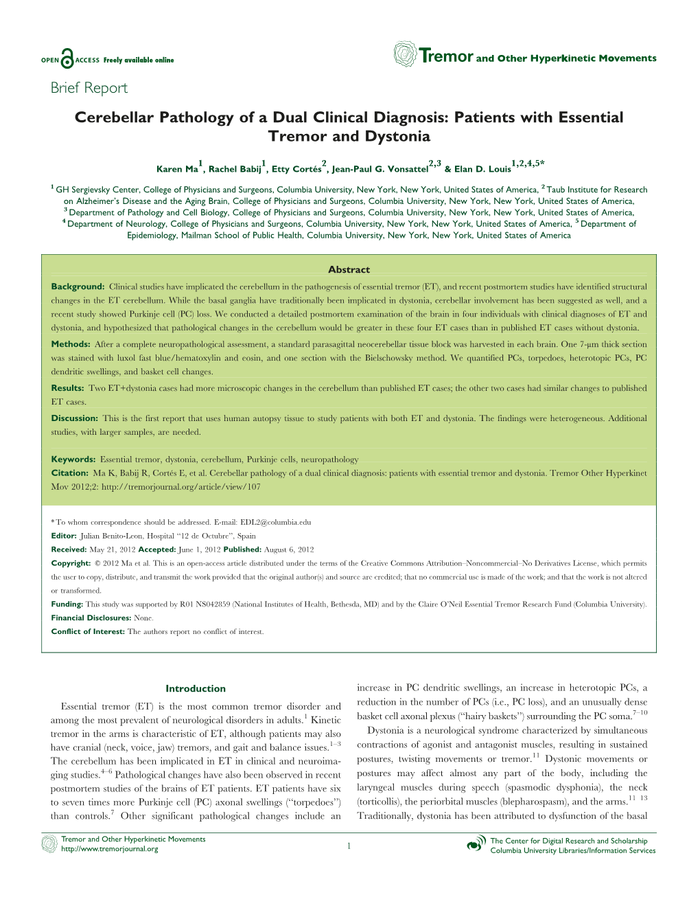Patients with Essential Tremor and Dystonia
