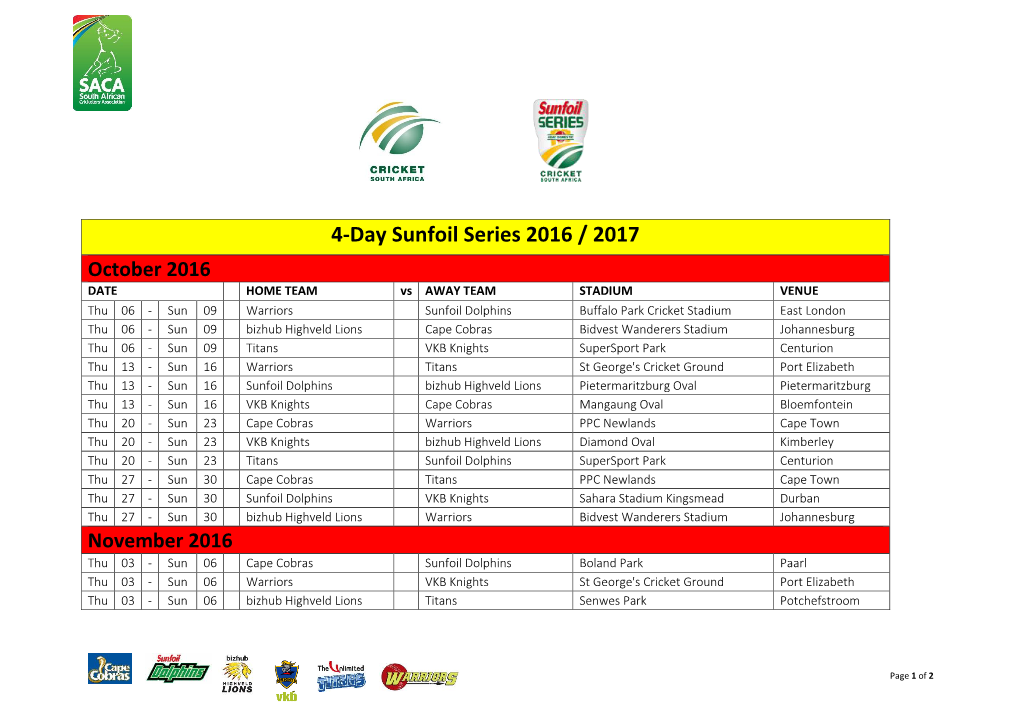 4-Day Sunfoil Series 2016 / 2017