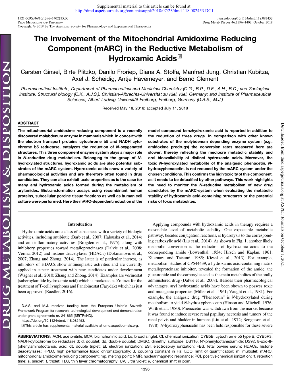 (Marc) in the Reductive Metabolism of Hydroxamic Acids S