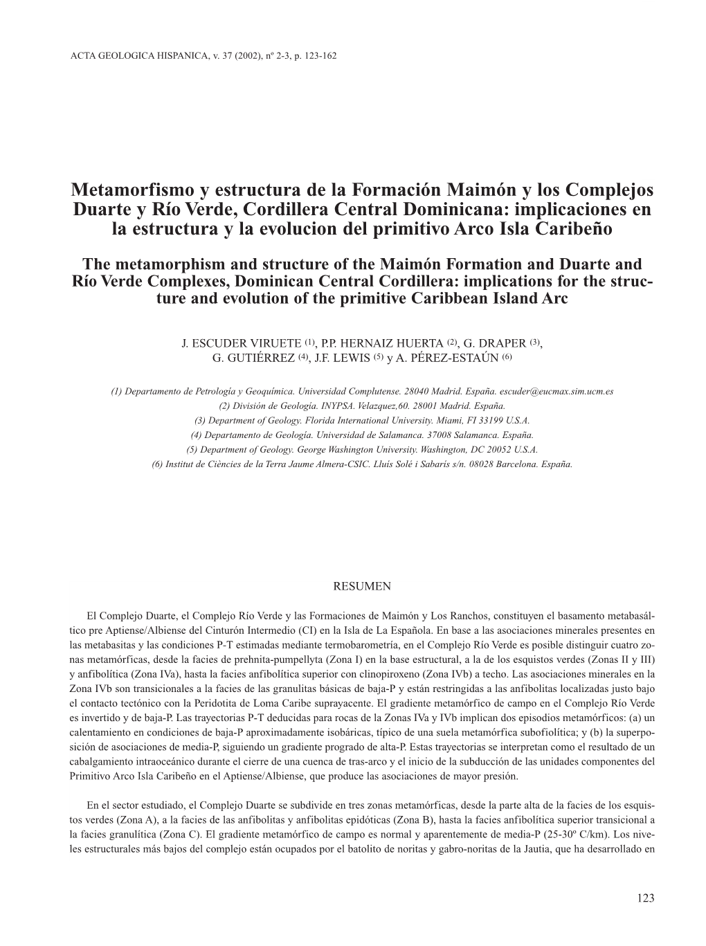 Metamorfismo Y Estructura De La Formación Maimón Y Los Complejos