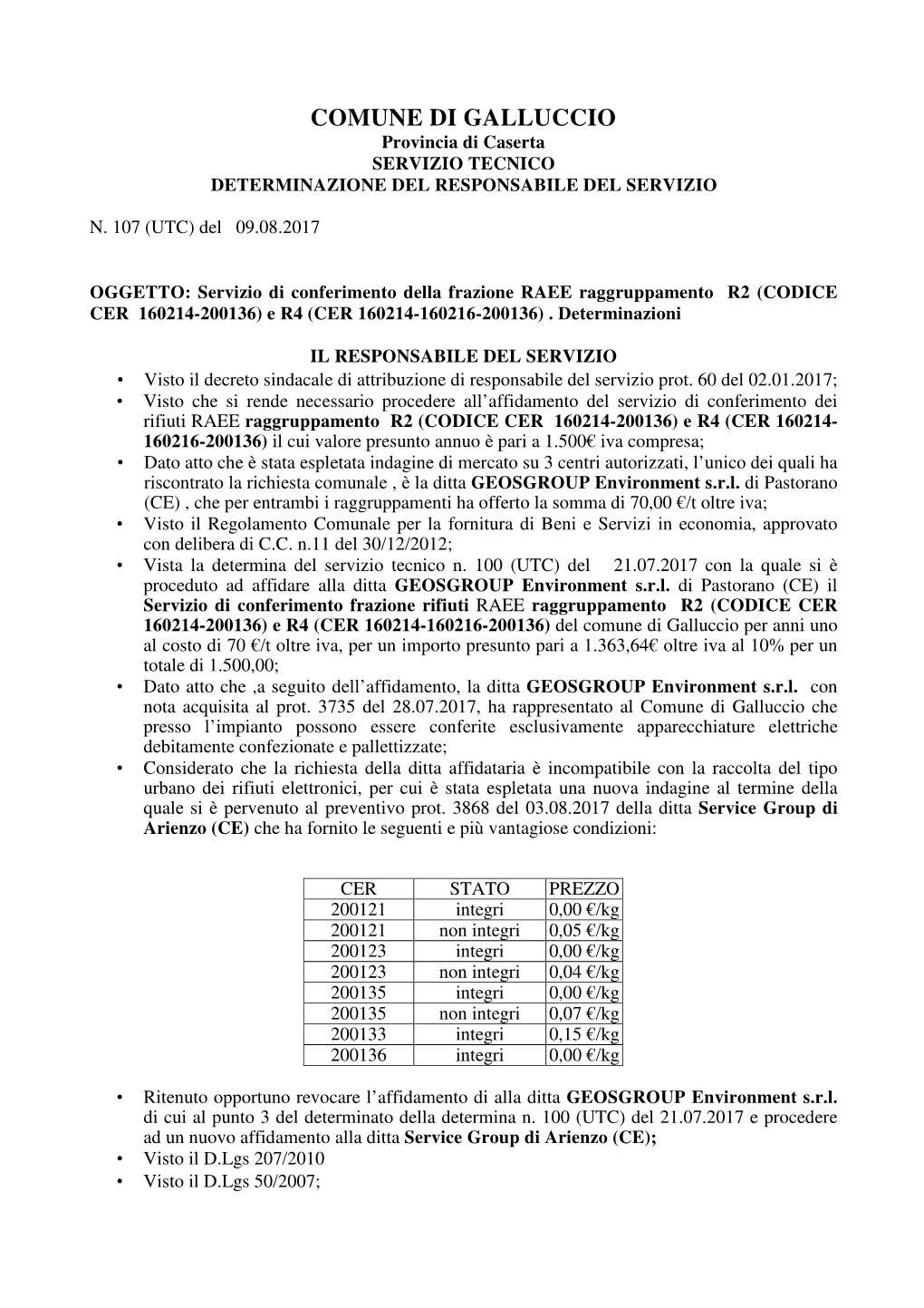 Servizio Di Conferimento Di Rifuti RAEE