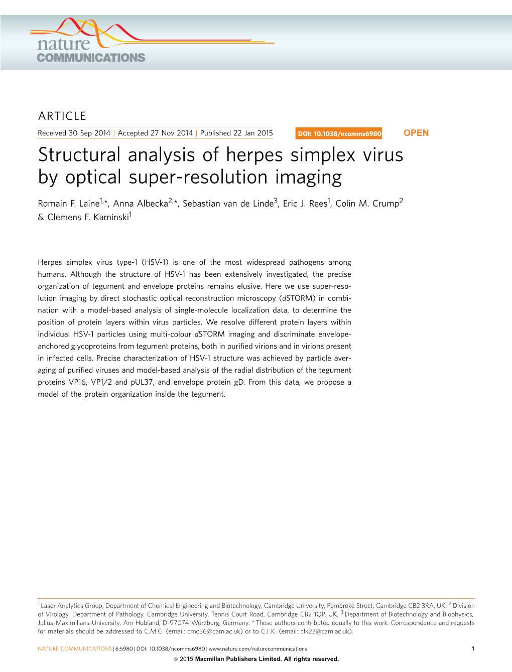 Structural Analysis of Herpes Simplex Virus by Optical Super-Resolution Imaging