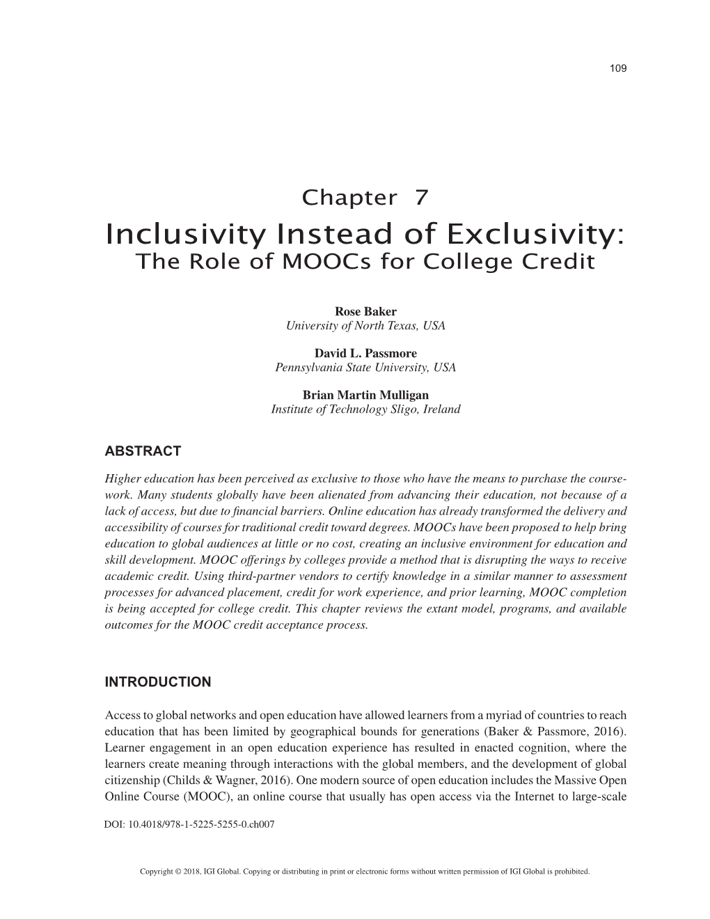 Inclusivity Instead of Exclusivity: the Role of Moocs for College Credit