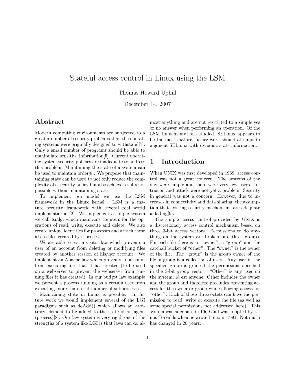 Stateful Access Control in Linux Using the LSM