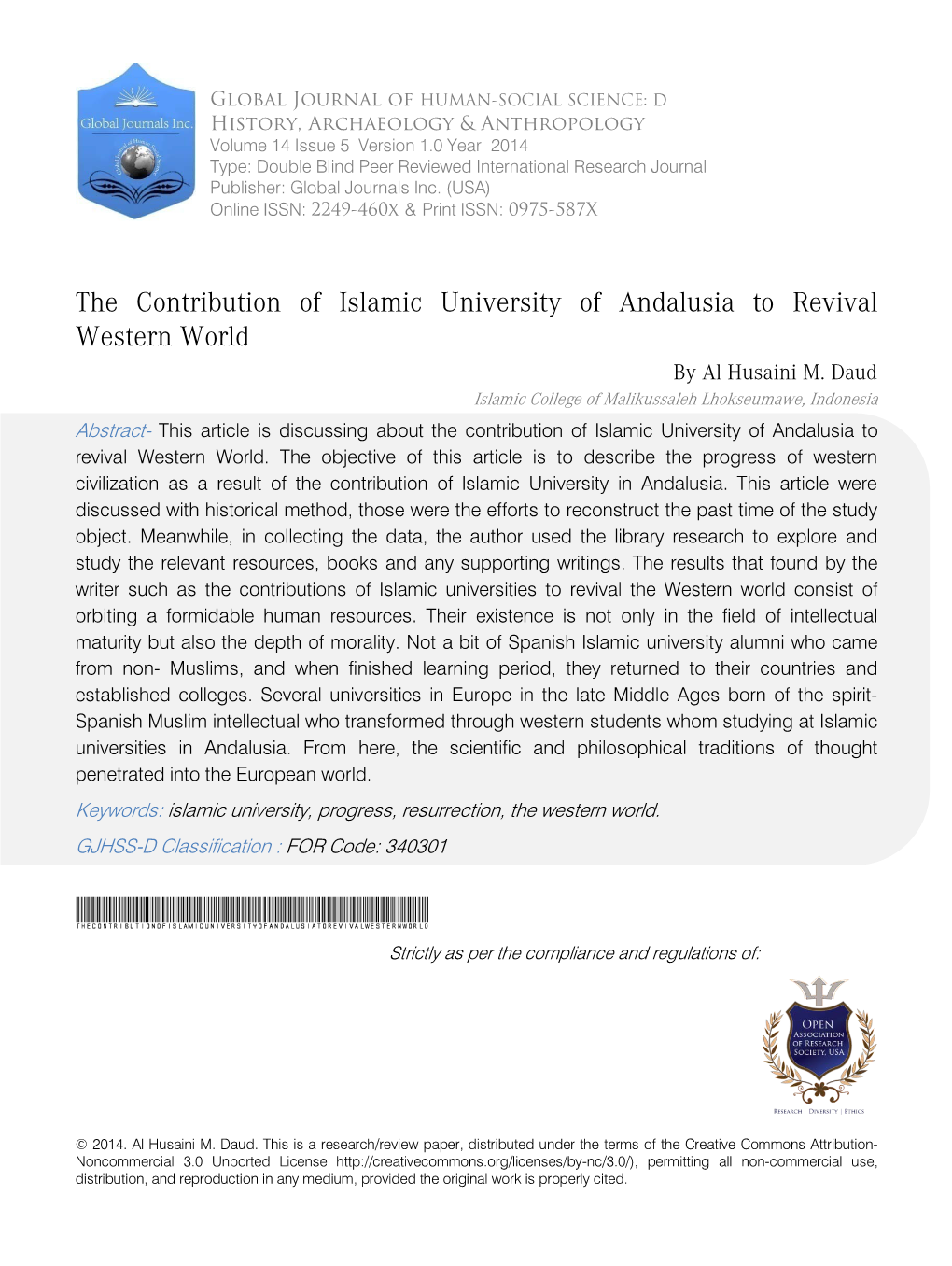 The Contribution of Islamic University of Andalusia to Revival Western World by Al Husaini M