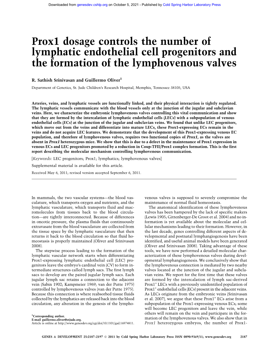 Prox1 Dosage Controls the Number of Lymphatic Endothelial Cell Progenitors and the Formation of the Lymphovenous Valves