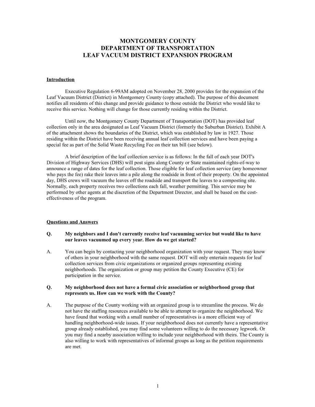 Summary of Leaf Vacuum District Expansion Process Questions and Answers