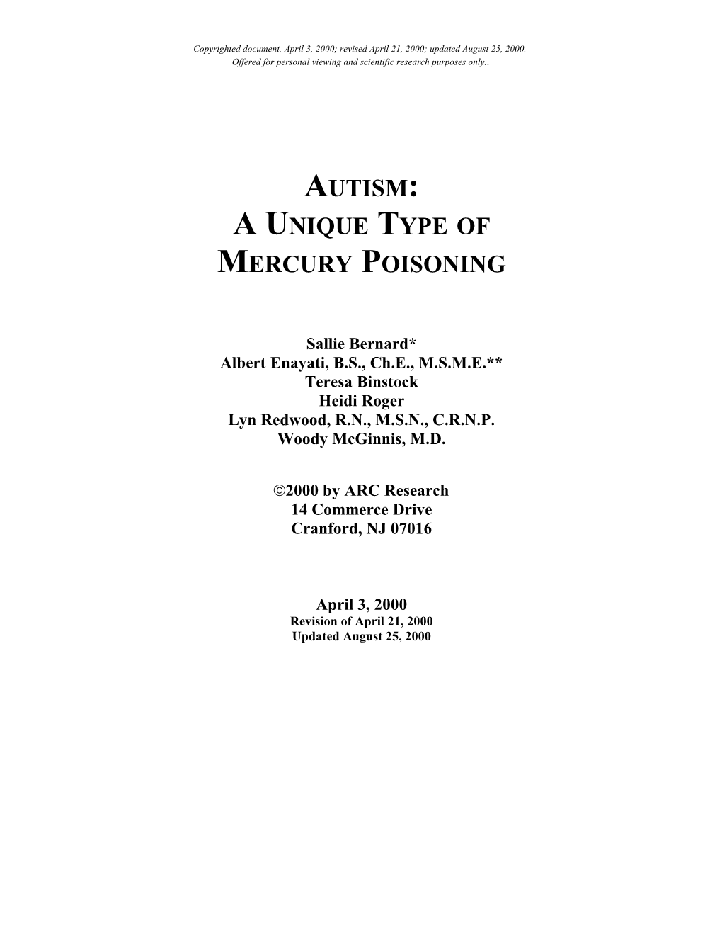 Mercury Poisioning Associated with Thimerosal, a Mercury-Containing Preservative Used In