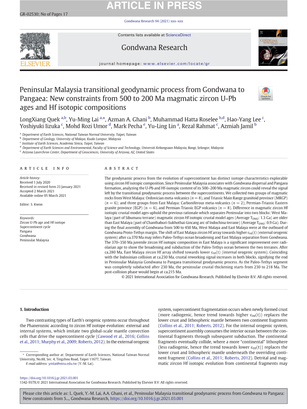 Peninsular Malaysia Transitional Geodynamic Process